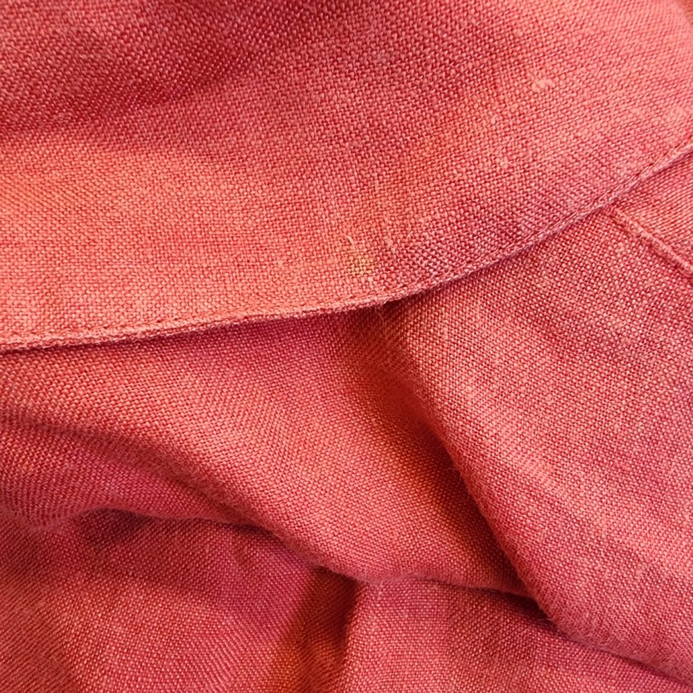 Chicos Linen Button Down Shirt Size 2 Large Pink Red Roll Tab Sleeve Tunic Linen - Picture 13 of 13